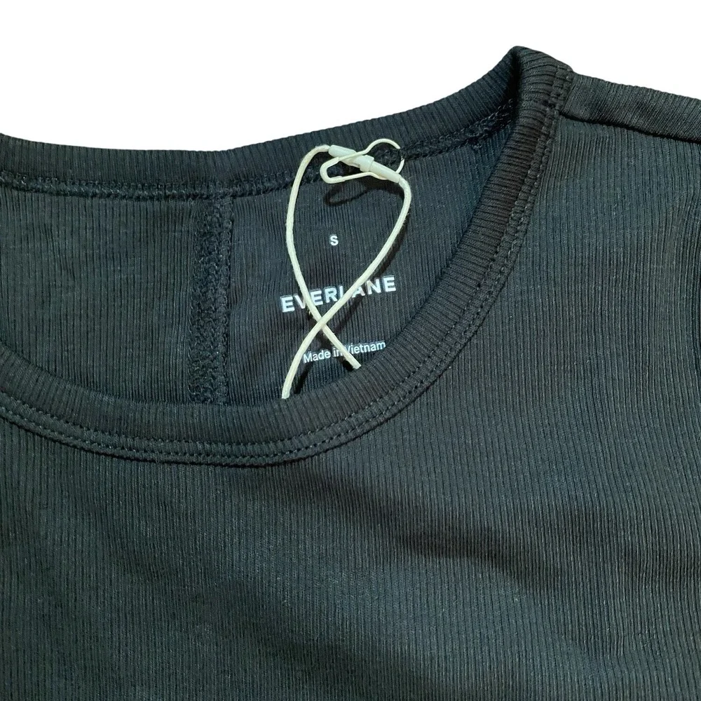 Everlane NWT Supima Cotton Luxe Micro-rib Long Sleeve Crew Black Small - Picture 8 of 8